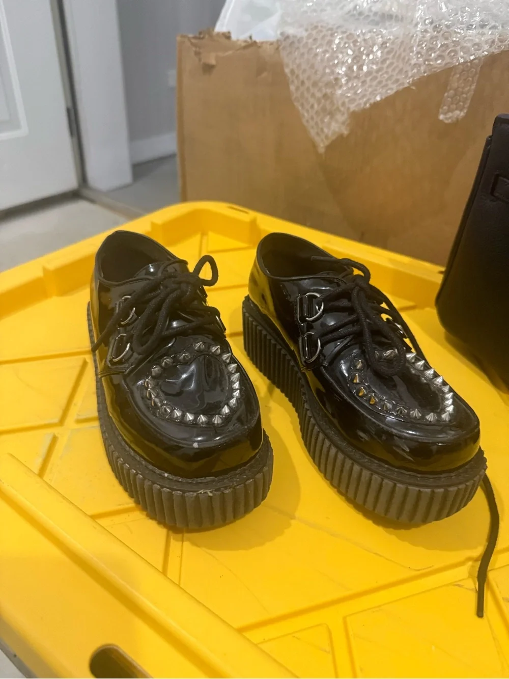 Black Patent Studded Creeper Shoes